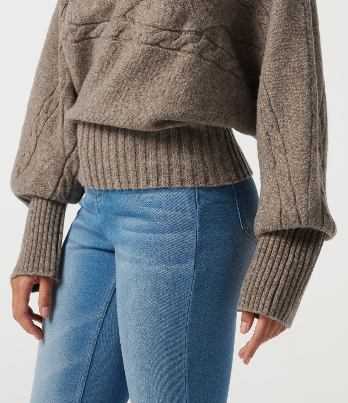 High Neck Long Sleeve Casual Sweater — Plaza Taupe — view 7