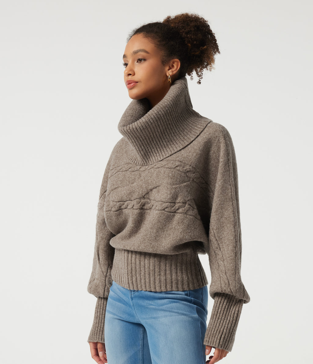 High Neck Long Sleeve Casual Sweater — Plaza Taupe — view 3