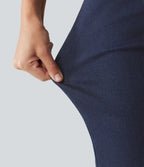 Mid Rise Straight Leg Casual Cotton Jeans with Pockets — Inkling Blue Denim — view 6