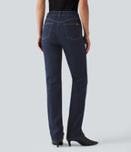 Mid Rise Straight Leg Casual Cotton Jeans with Pockets — Inkling Blue Denim — view 2