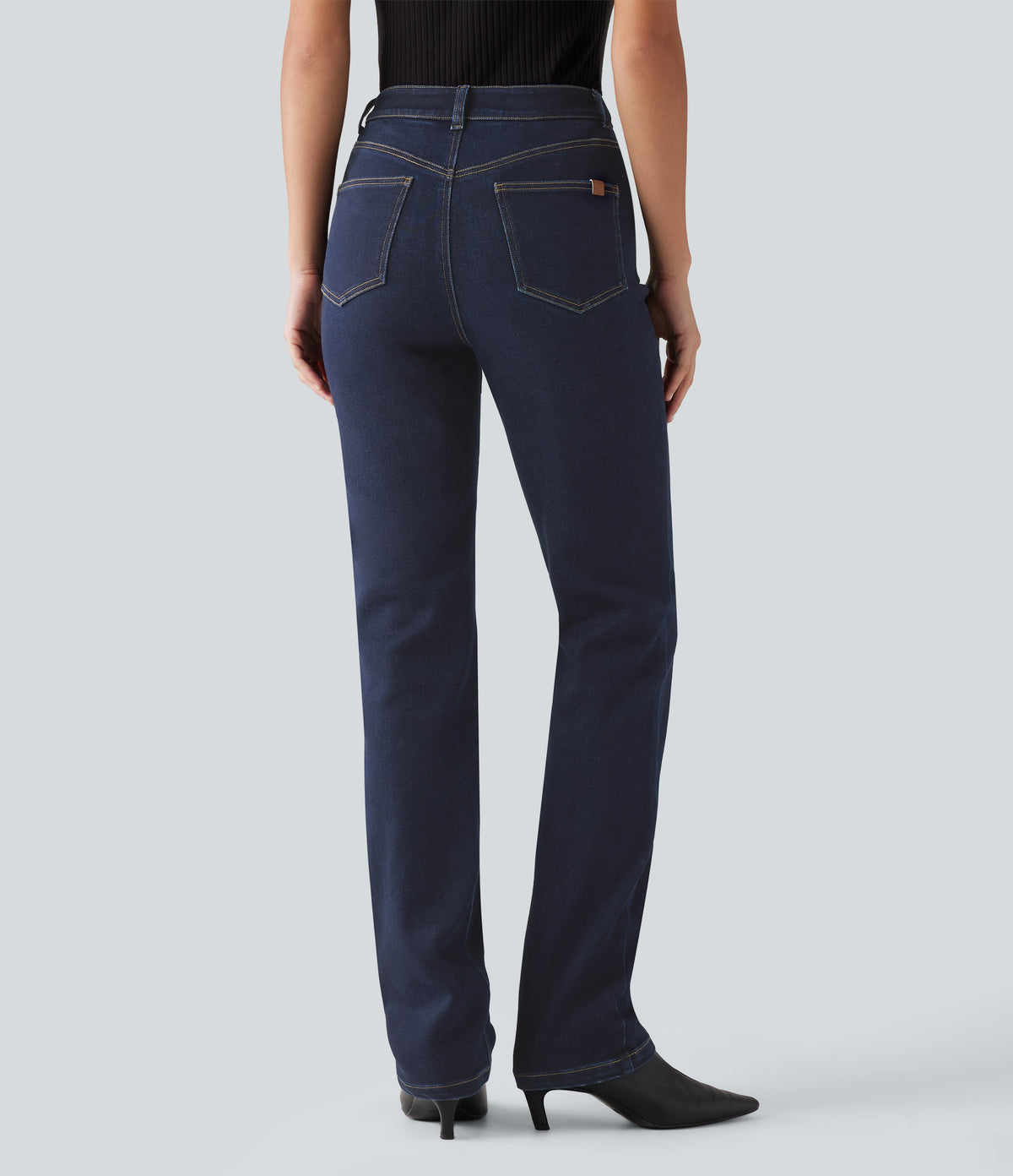 Mid Rise Straight Leg Casual Cotton Jeans with Pockets — Inkling Blue Denim — view 2