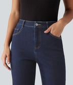 Mid Rise Straight Leg Casual Cotton Jeans with Pockets — Inkling Blue Denim — view 4