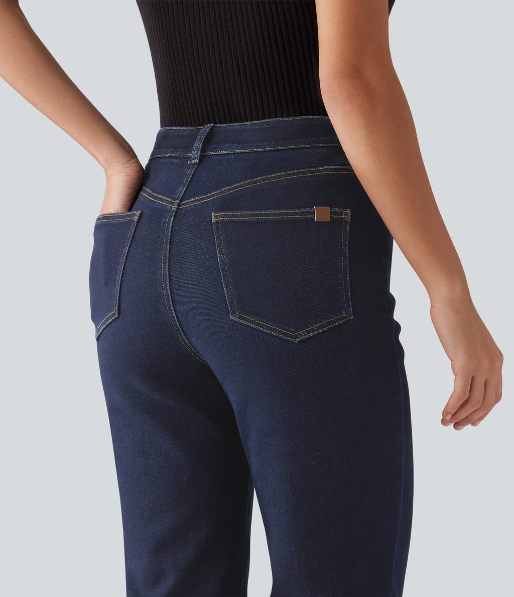 Mid Rise Straight Leg Casual Cotton Jeans with Pockets — Inkling Blue Denim — view 5