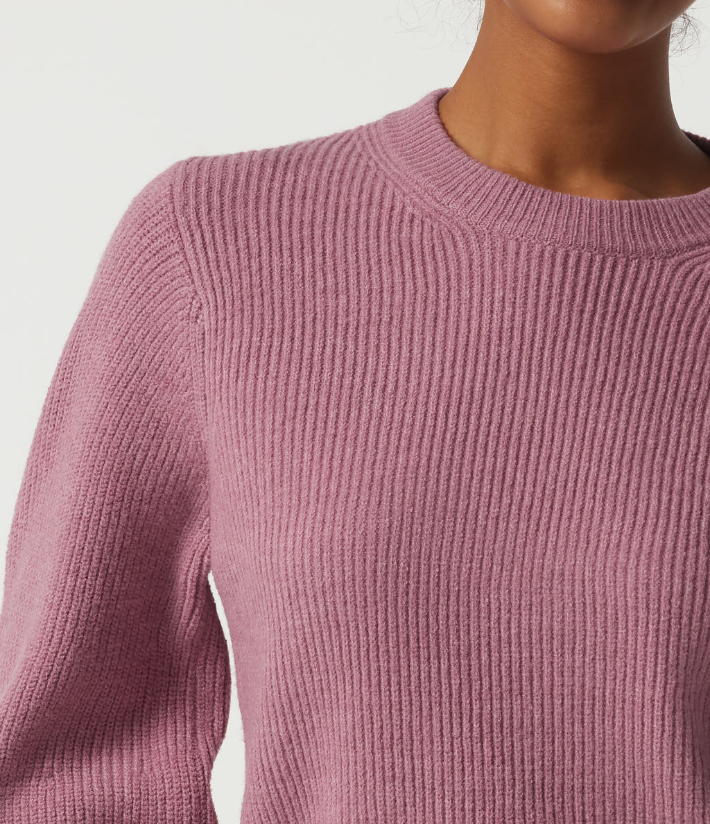 Round Neck Puff Long Sleeve Casual Jumper — Foxglove — view 6
