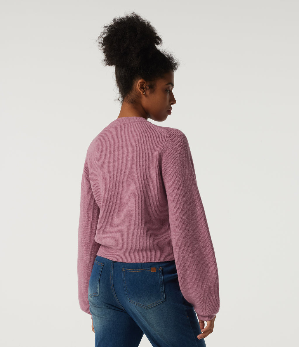 Round Neck Puff Long Sleeve Casual Jumper — Foxglove — view 2