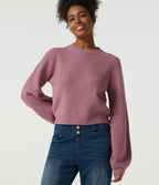 Round Neck Puff Long Sleeve Casual Jumper — Foxglove — view 4
