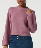 Round Neck Puff Long Sleeve Casual Jumper — Foxglove — view 5