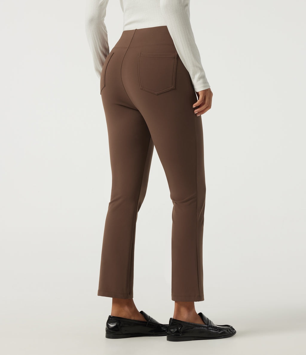 High Waisted Tapered Fleece Work Trousers with Pockets — Bison — view 2