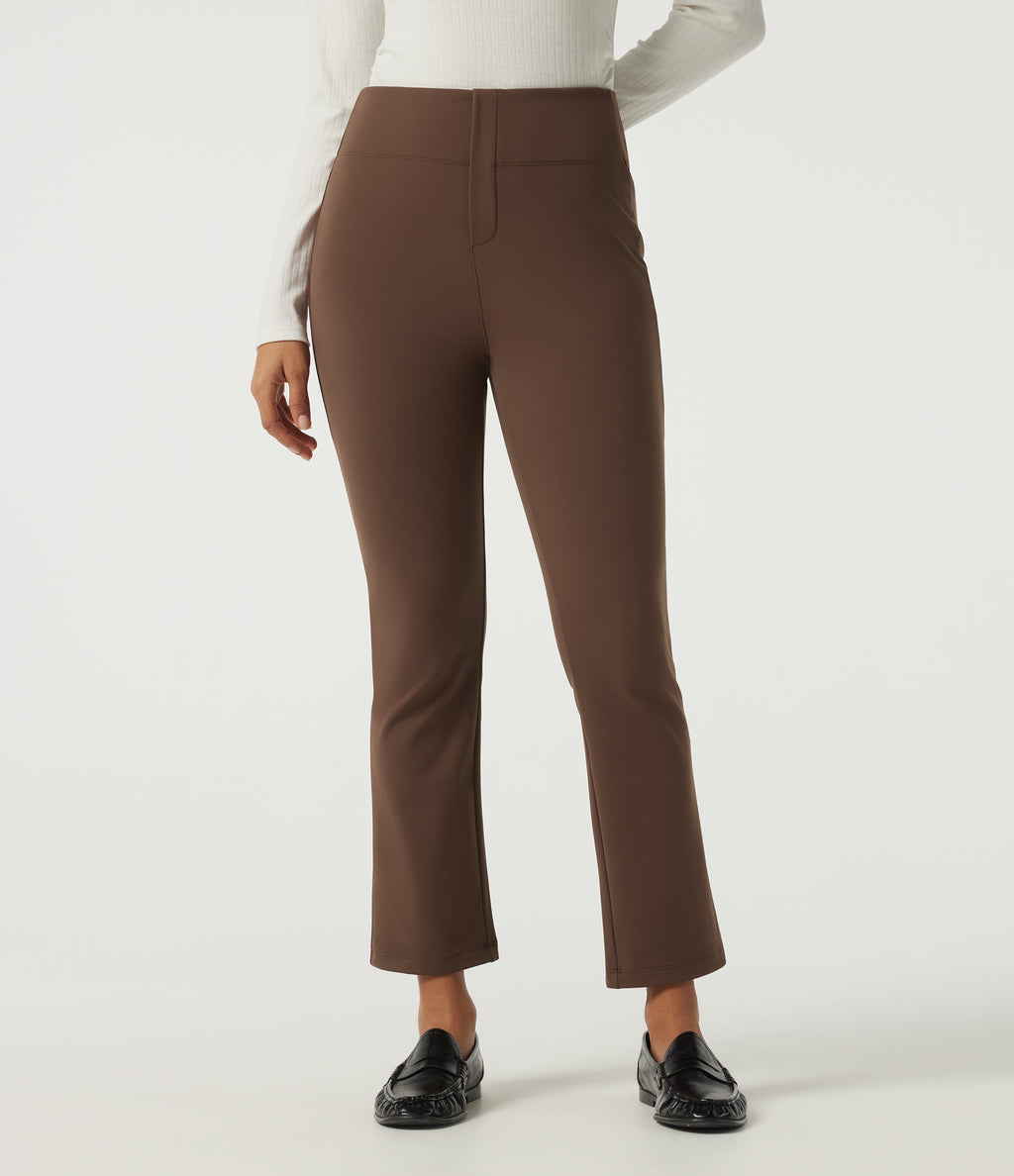 High Waisted Tapered Fleece Work Trousers with Pockets — Bison — view 3