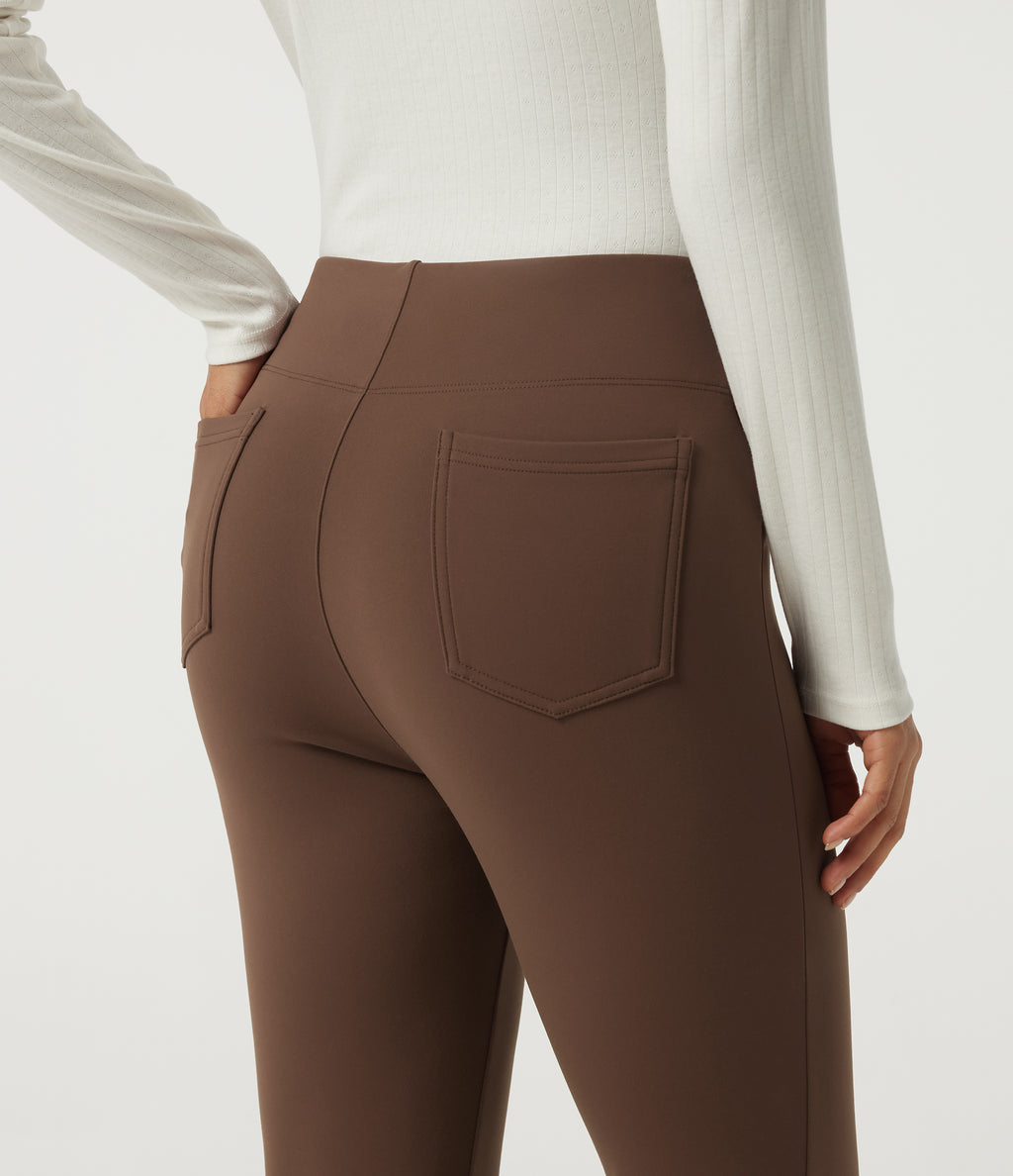 High Waisted Tapered Fleece Work Trousers with Pockets — Bison — view 5