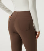 High Waisted Tapered Fleece Work Trousers with Pockets — Bison — view 5