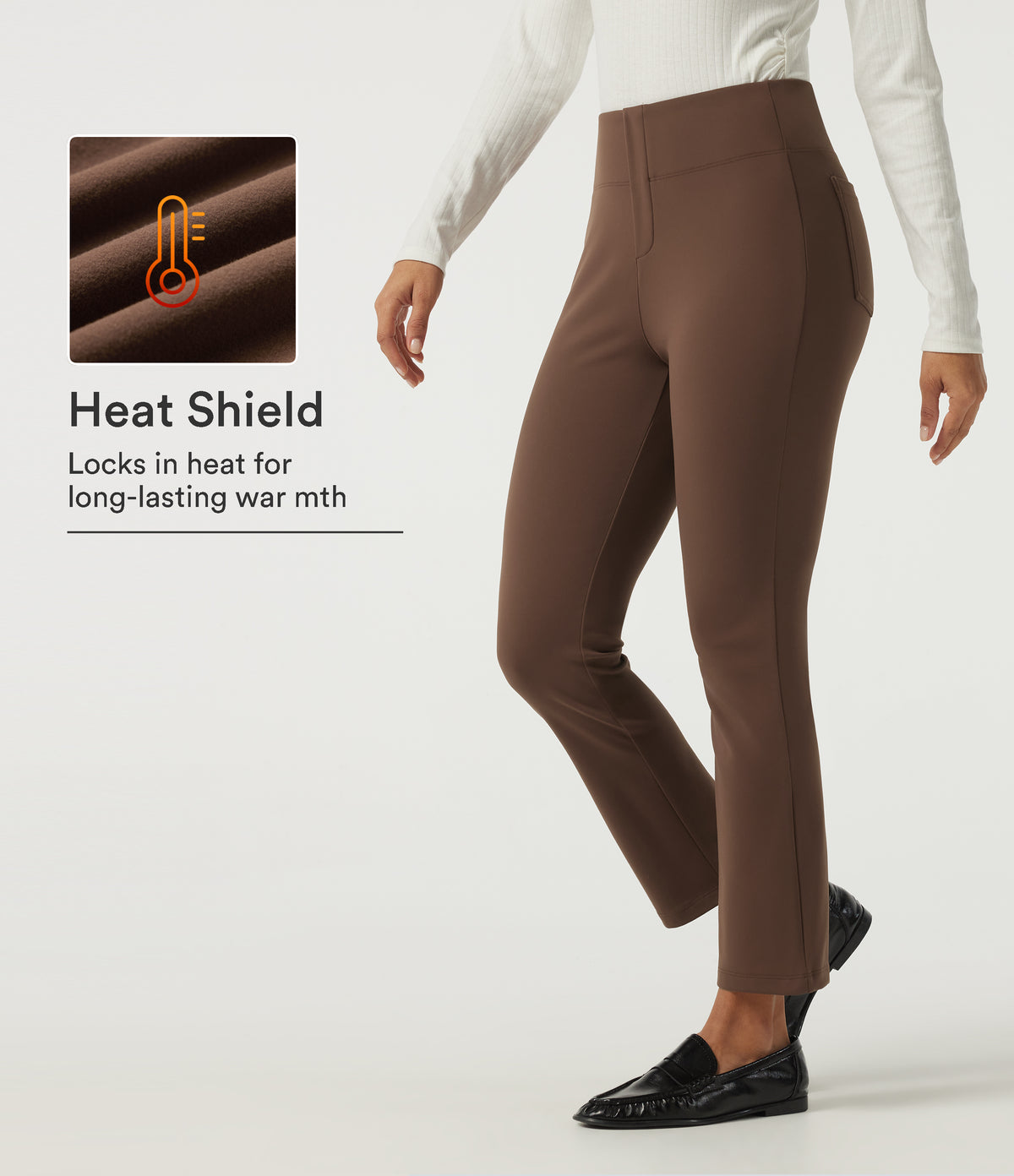 High Waisted Tapered Fleece Work Trousers with Pockets — Bison — view 1