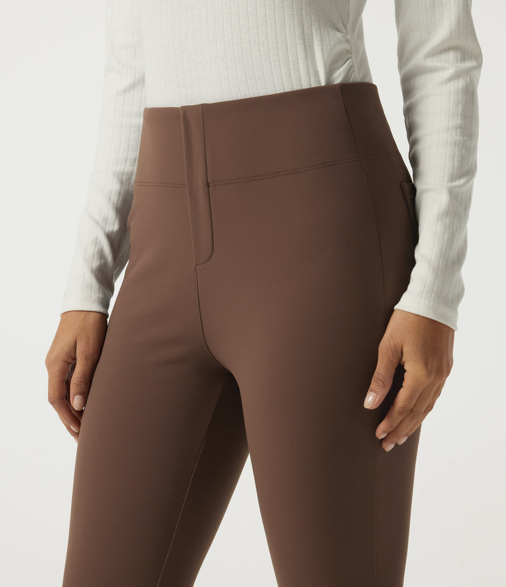 High Waisted Tapered Fleece Work Trousers with Pockets — Bison — view 4