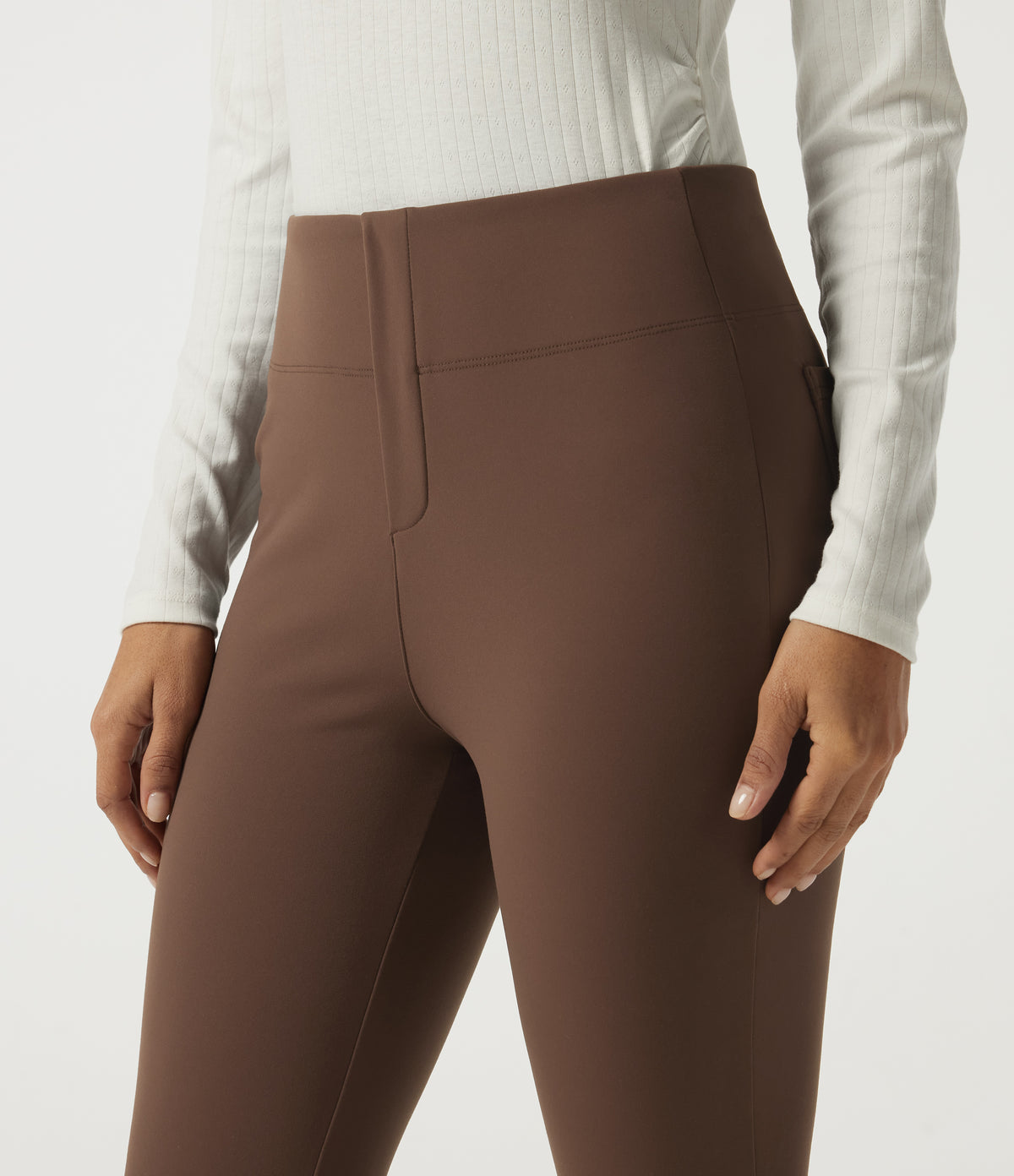 High Waisted Tapered Fleece Work Trousers with Pockets — Bison — view 4