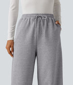 High Waisted Jacquard Patterned Wide Leg Casual Joggers with Pockets — Koala Grey — view 4