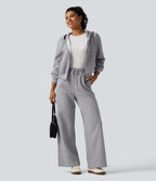High Waisted Jacquard Patterned Wide Leg Casual Joggers with Pockets — Koala Grey — view 6