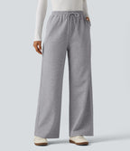 High Waisted Jacquard Patterned Wide Leg Casual Joggers with Pockets — Koala Grey — view 1