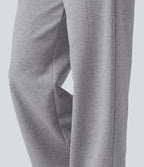 High Waisted Jacquard Patterned Wide Leg Casual Joggers with Pockets — Koala Grey — view 5