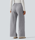High Waisted Jacquard Patterned Wide Leg Casual Joggers with Pockets — Koala Grey — view 2