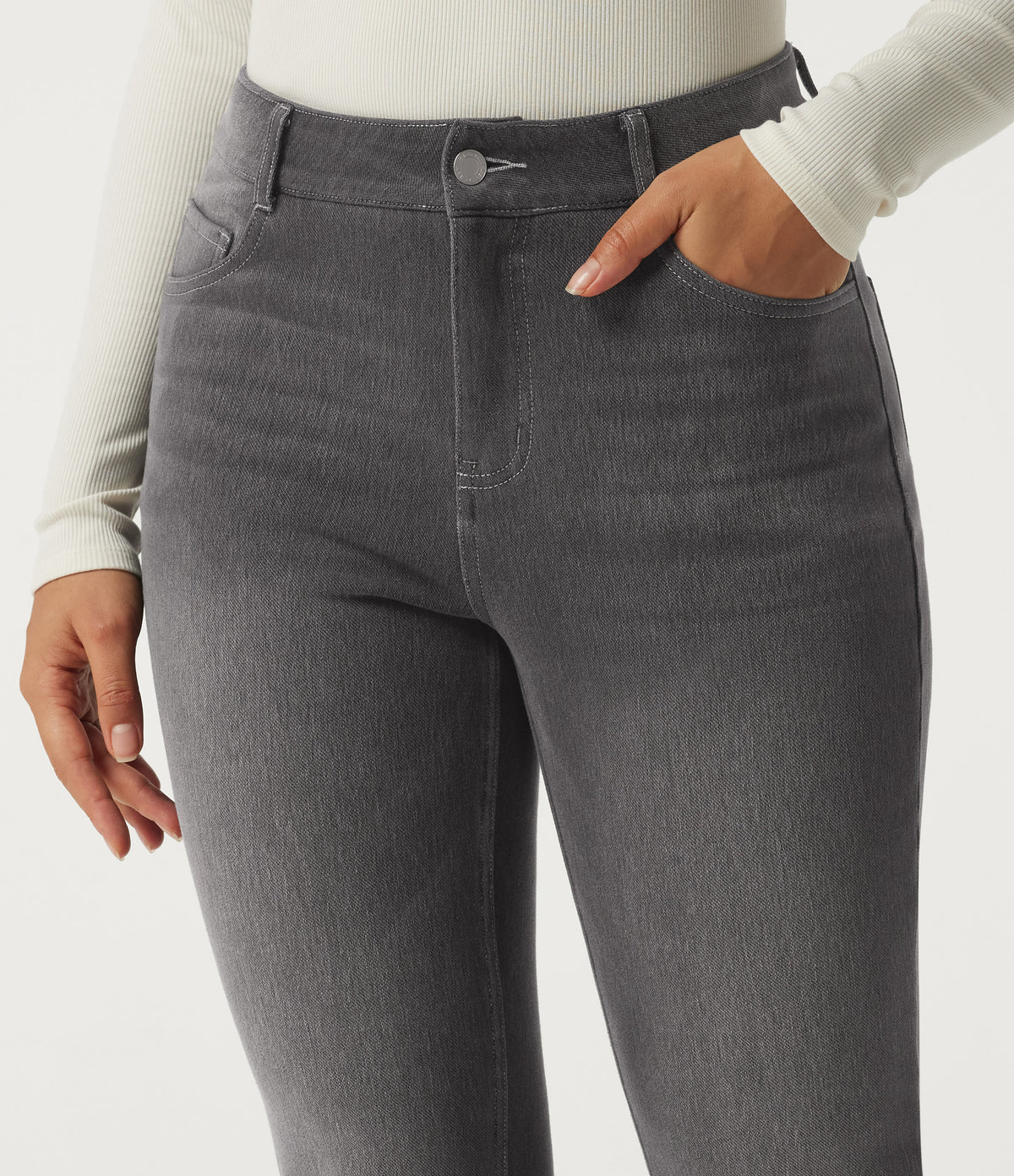 Mid Rise Bootcut Fleece Casual Cotton Jeans with Pockets — Iron Gate Denim — view 4