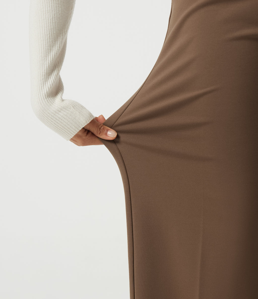 High Waisted Wide Leg Work Trousers with Pockets — Cocoa Brown — view 6