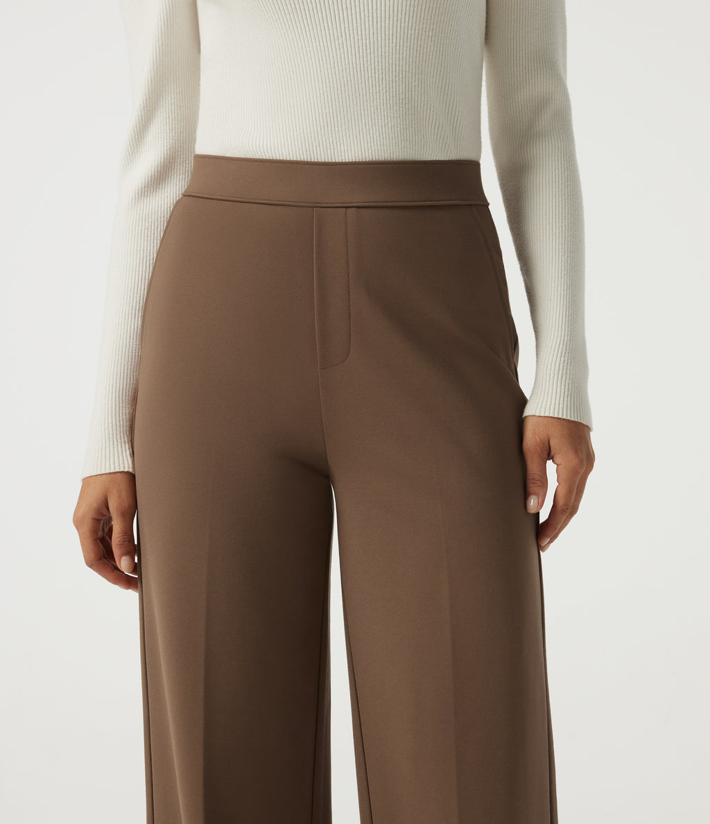 High Waisted Wide Leg Work Trousers with Pockets — Cocoa Brown — view 4