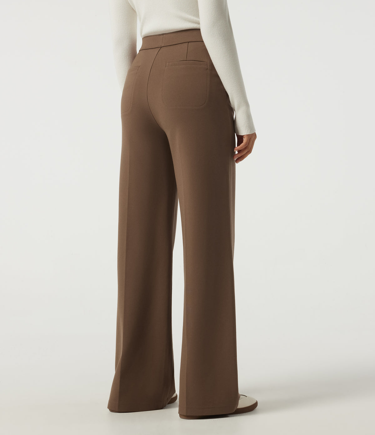 High Waisted Wide Leg Work Trousers with Pockets — Cocoa Brown — view 2