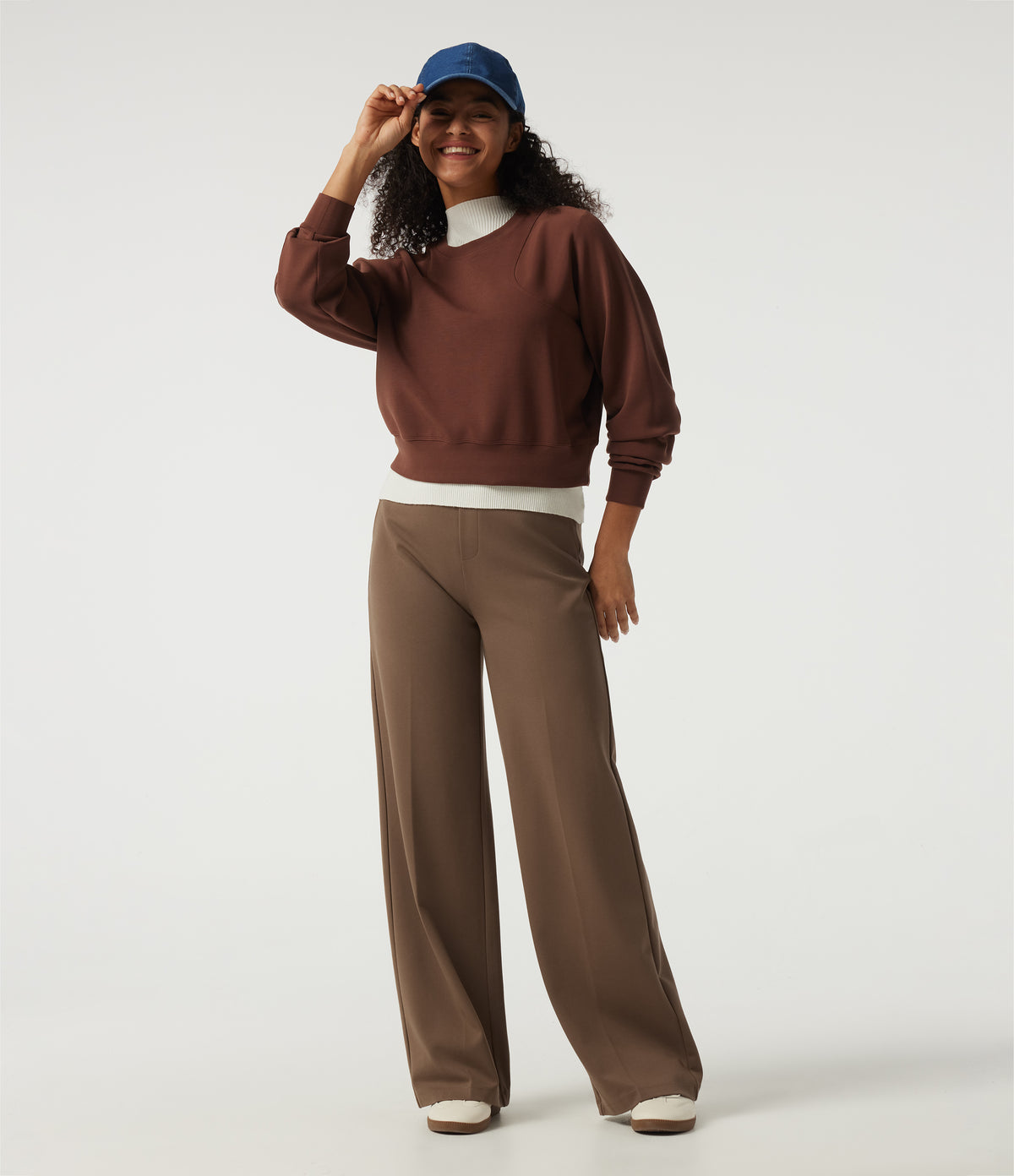 High Waisted Wide Leg Work Trousers with Pockets — Cocoa Brown — view 7