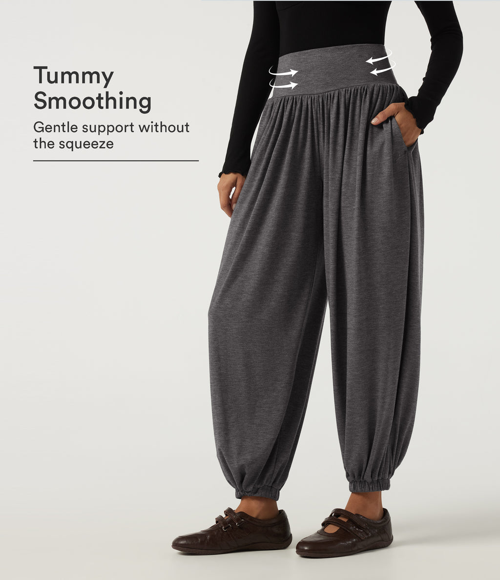 High Waisted Tummy Control Casual Sweatpants with Pockets — Darl Gray Floral Yarn — view 1