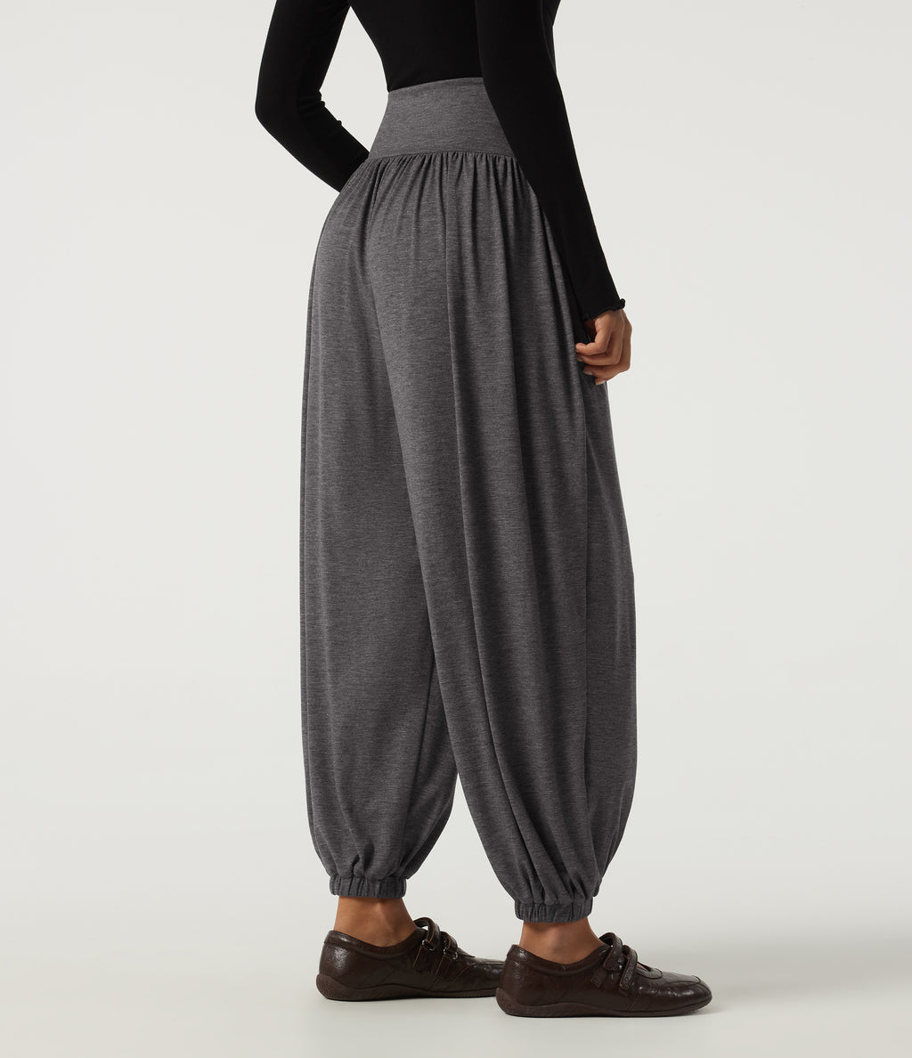 High Waisted Tummy Control Casual Sweatpants with Pockets — Darl Gray Floral Yarn — view 2