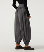 High Waisted Tummy Control Casual Sweatpants with Pockets — Darl Gray Floral Yarn — view 2