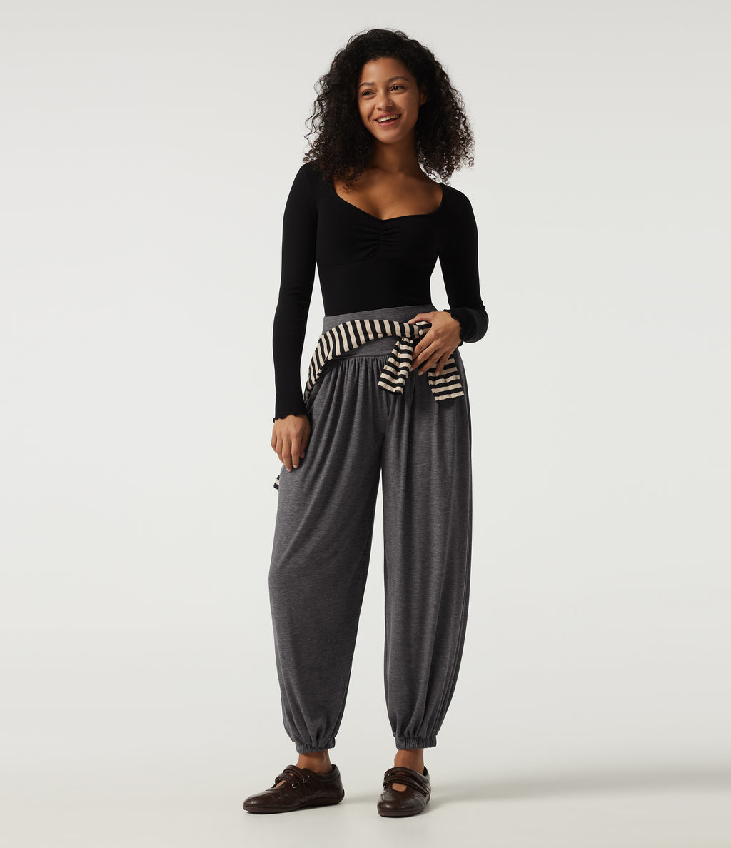 High Waisted Tummy Control Casual Sweatpants with Pockets — Darl Gray Floral Yarn — view 7