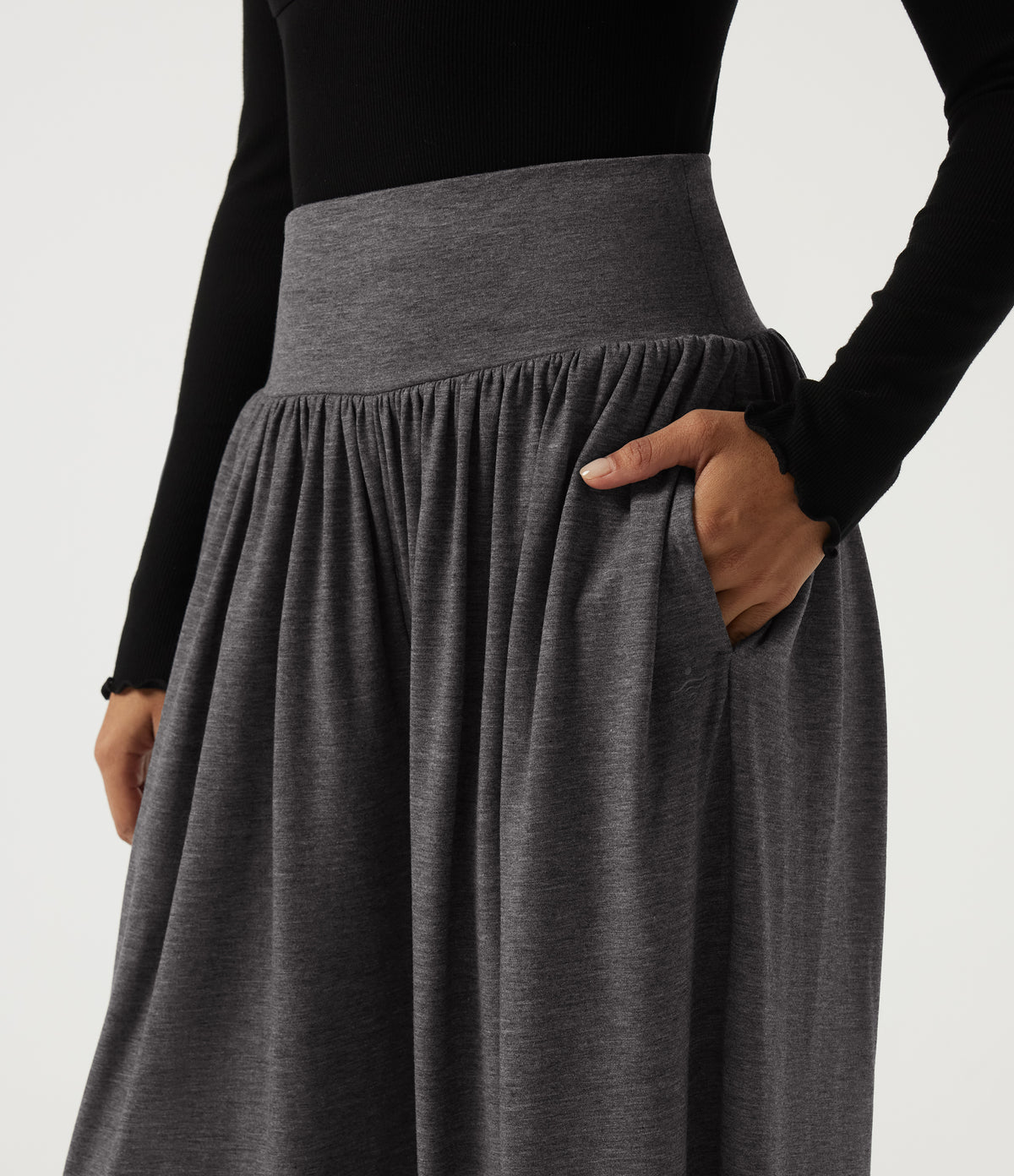 High Waisted Tummy Control Casual Sweatpants with Pockets — Darl Gray Floral Yarn — view 4