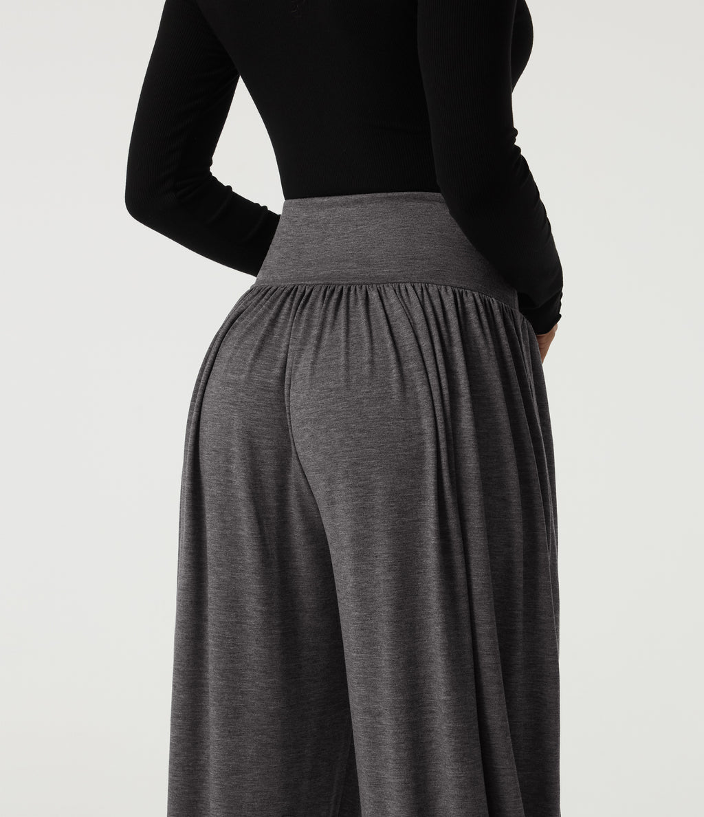 High Waisted Tummy Control Casual Sweatpants with Pockets — Darl Gray Floral Yarn — view 5