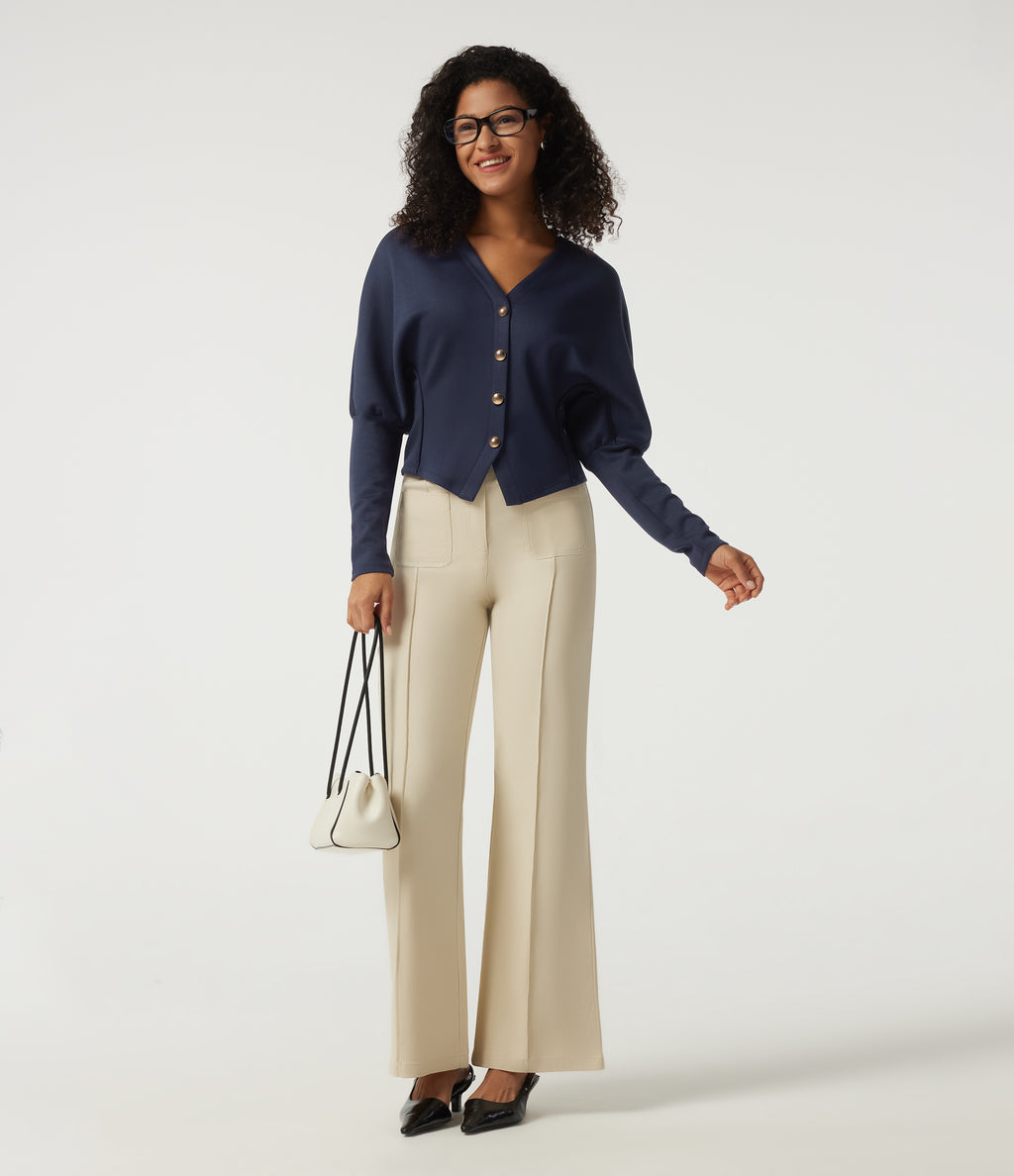 V Neck Batwing Long Sleeve Work Jacket — Midnight Blue — view 7