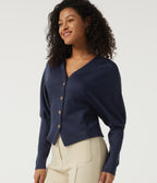 V Neck Batwing Long Sleeve Work Jacket — Midnight Blue — view 4