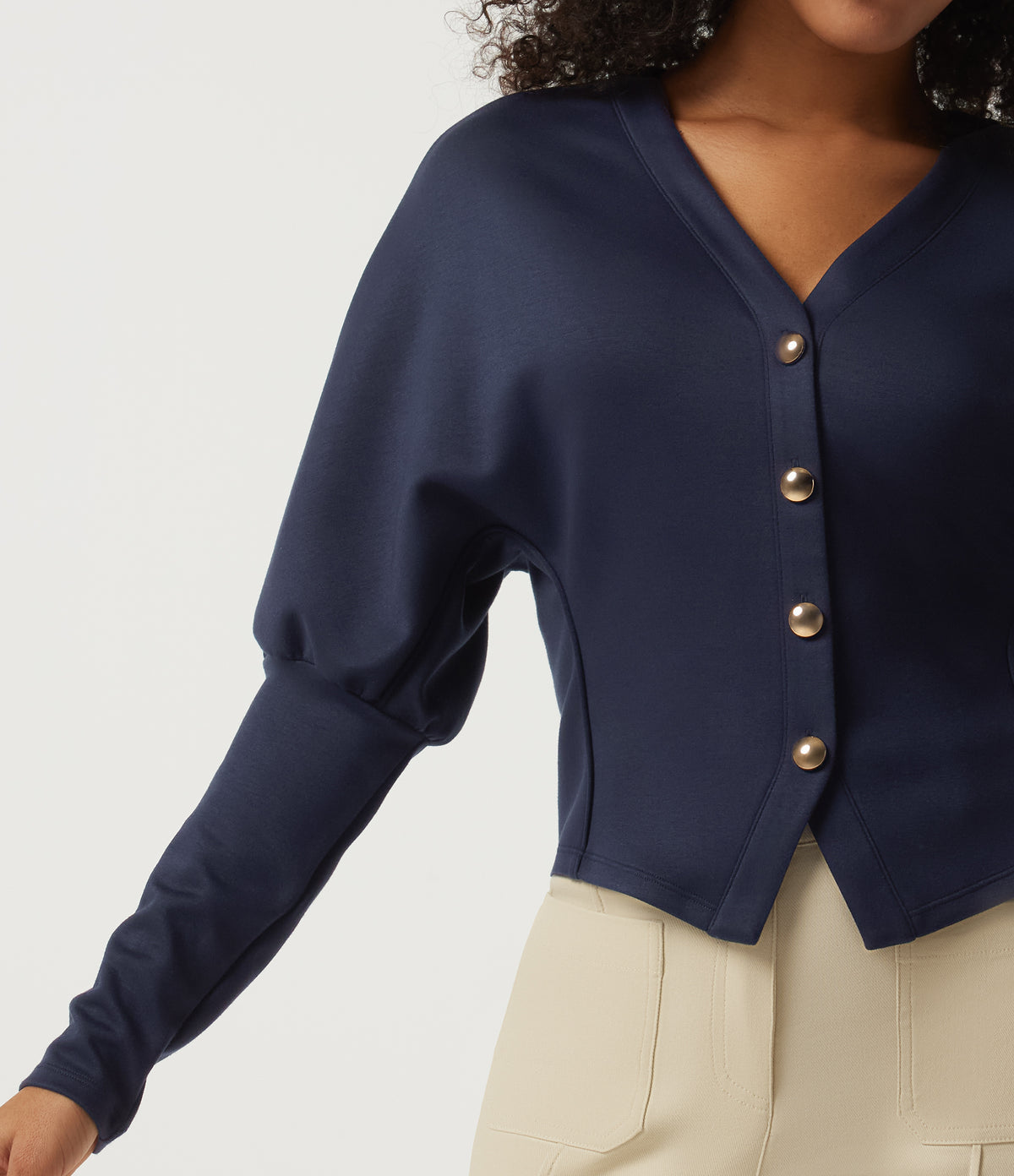 V Neck Batwing Long Sleeve Work Jacket — Midnight Blue — view 5