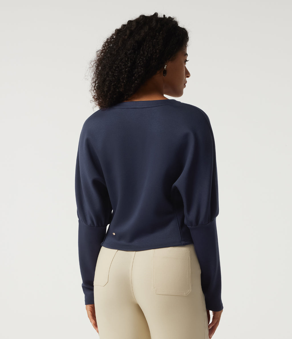 V Neck Batwing Long Sleeve Work Jacket — Midnight Blue — view 2