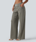 Low Rise Straight Leg Colorful Work Jeans with Pockets — Meadow Soft Green — view 3
