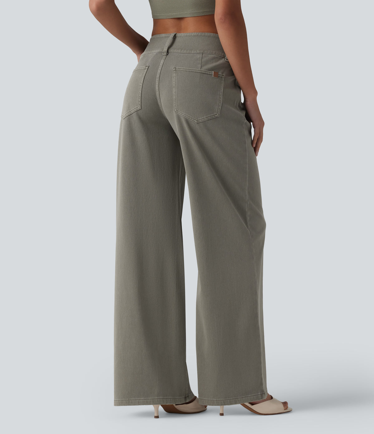 Low Rise Straight Leg Colorful Work Jeans with Pockets — Meadow Soft Green — view 2