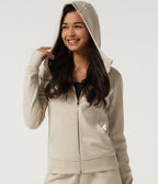 Hooded Raglan Long Sleeve Fleece Workout Sweatshirt with Pockets and Thumb Holes — Oat Cream White — view 4