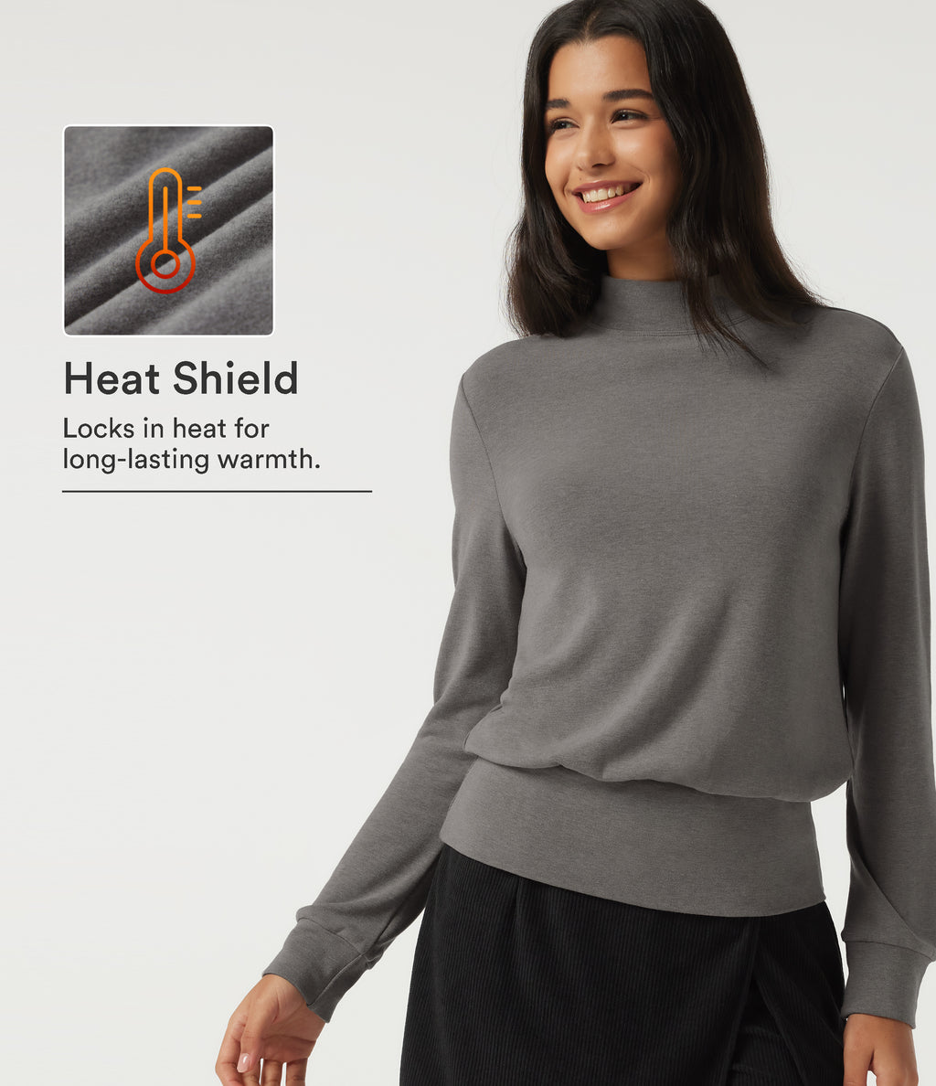 Mock Neck Long Sleeve Casual Top — Mottled Cloud Grey — view 1