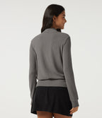 Mock Neck Long Sleeve Casual Top — Mottled Cloud Grey — view 2