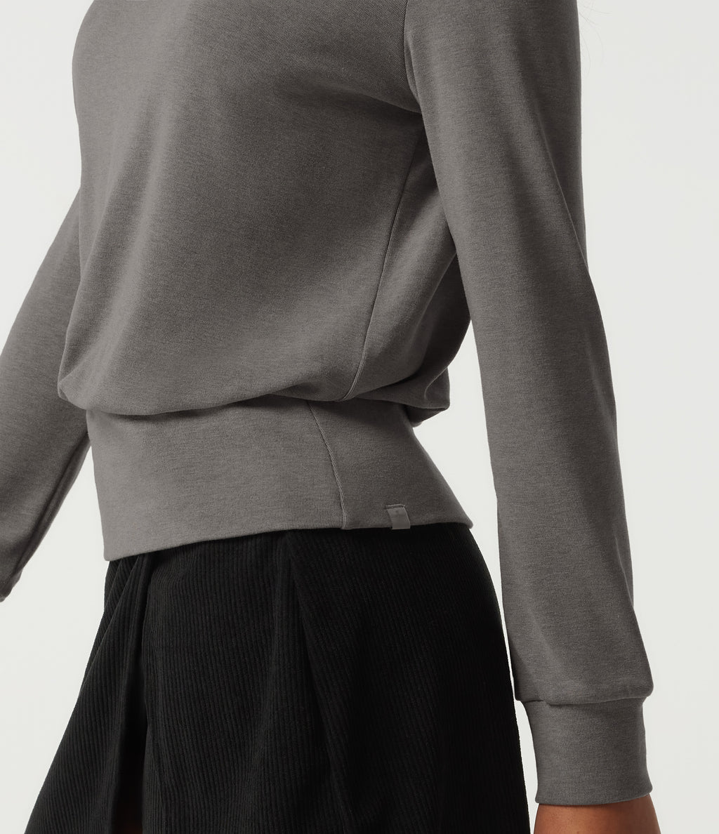 Mock Neck Long Sleeve Casual Top — Mottled Cloud Grey — view 6