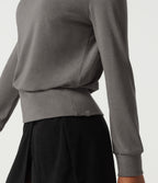 Mock Neck Long Sleeve Casual Top — Mottled Cloud Grey — view 6