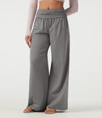 Mid Rise Foldover Ruched Baggy Casual Sweatpants with Pockets — Fog Gray — view 1