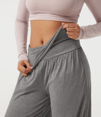 Mid Rise Foldover Ruched Baggy Casual Sweatpants with Pockets — Fog Gray — view 6