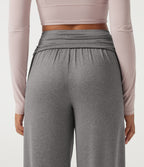 Mid Rise Foldover Ruched Baggy Casual Sweatpants with Pockets — Fog Gray — view 5