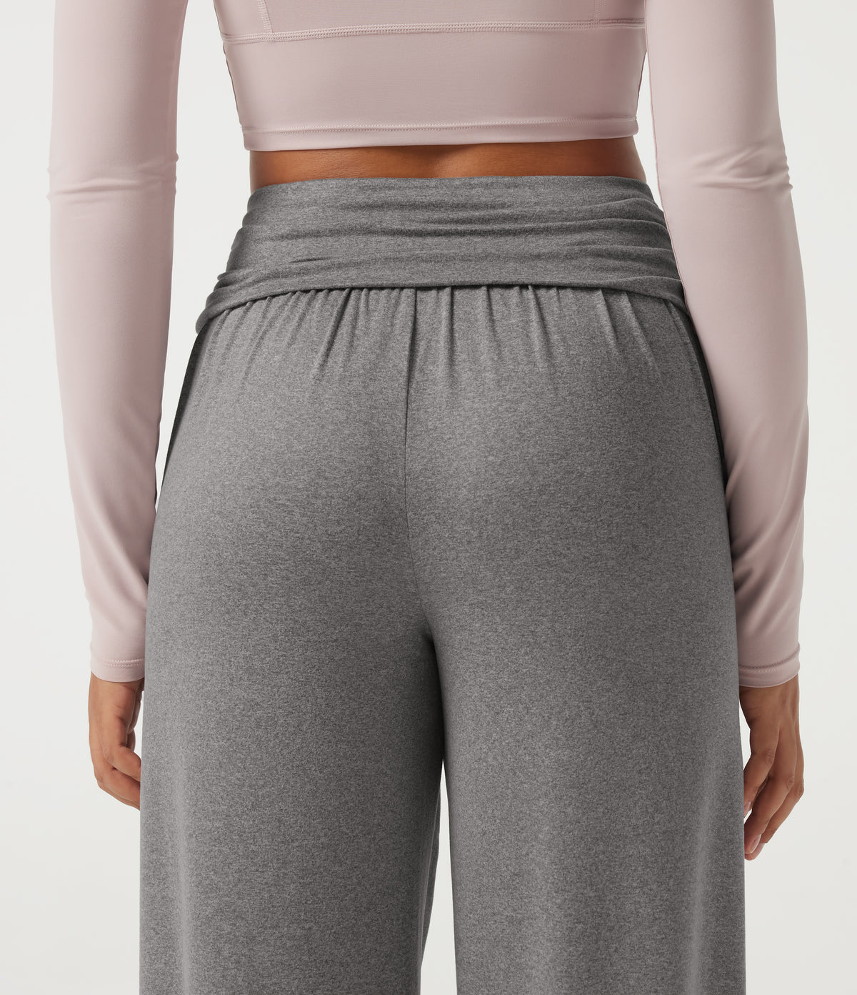 Mid Rise Foldover Ruched Baggy Casual Sweatpants with Pockets — Fog Gray — view 5