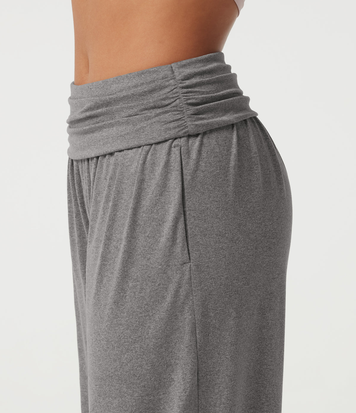 Mid Rise Foldover Ruched Baggy Casual Sweatpants with Pockets — Fog Gray — view 7
